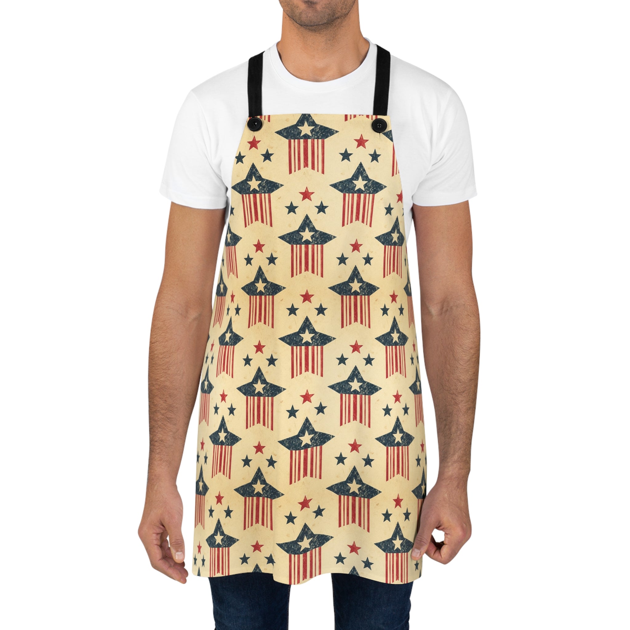 Patriotic Stars & Stripes Apron – Vintage 4th of July Cooking Apron