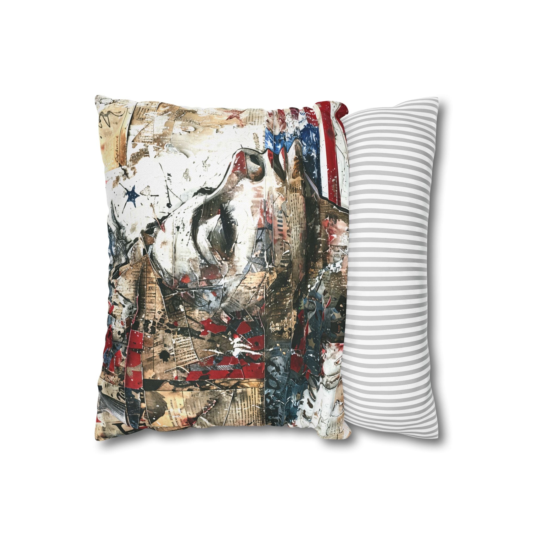 Abstract Patriotic Face Pillowcase — Artistic American Flag Decorative Pillow