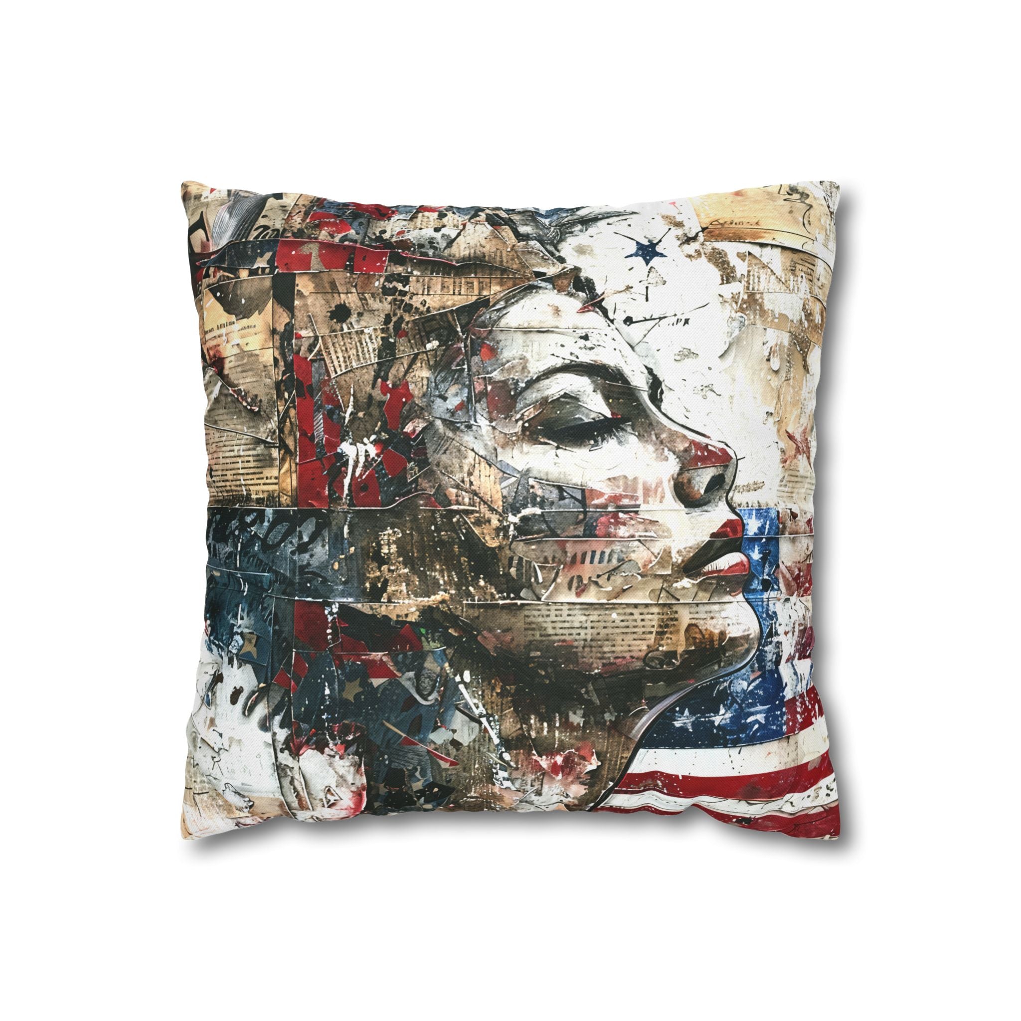 Abstract Patriotic Face Pillowcase — Artistic American Flag Decorative Pillow