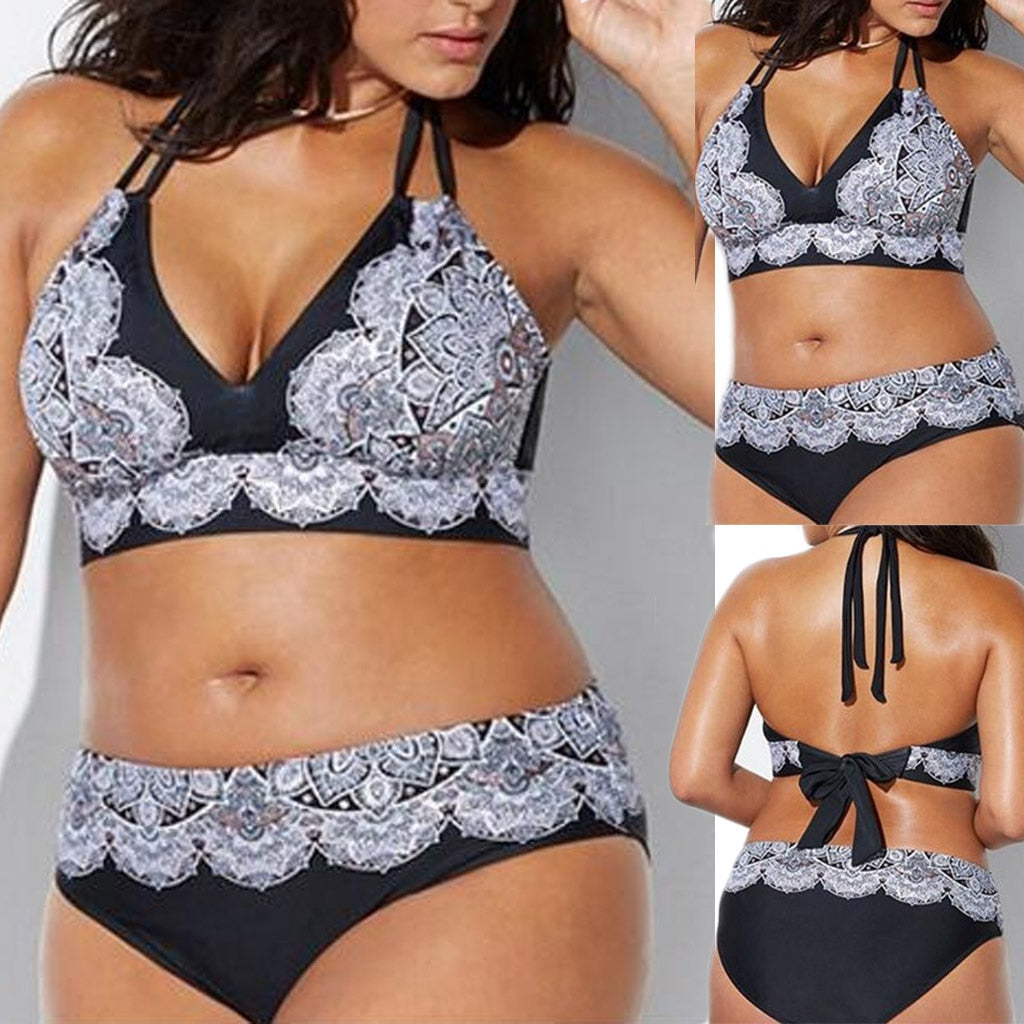Plus Size Printed Bandana Bikini Swimsuit