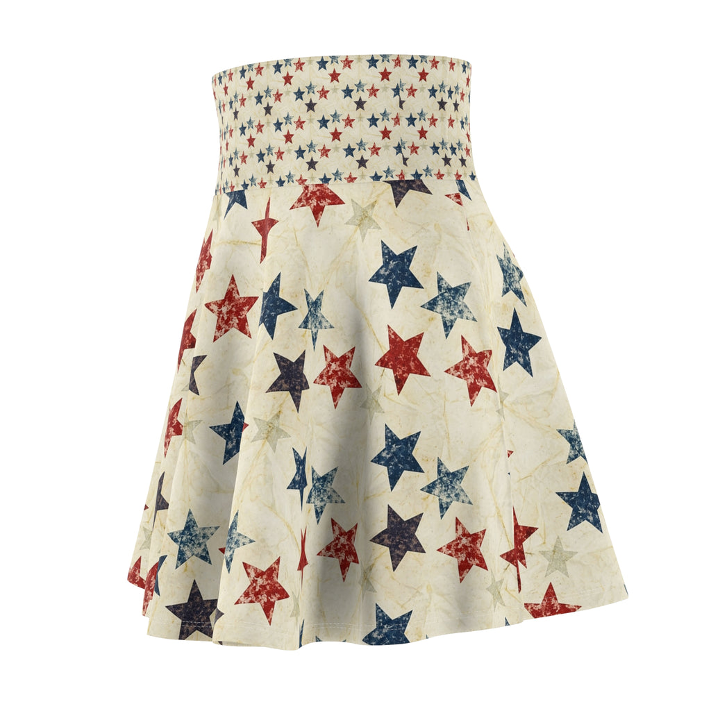 Patriotic Red White Blue Star Skater Skirt — 4th of July Vintage Flag Print