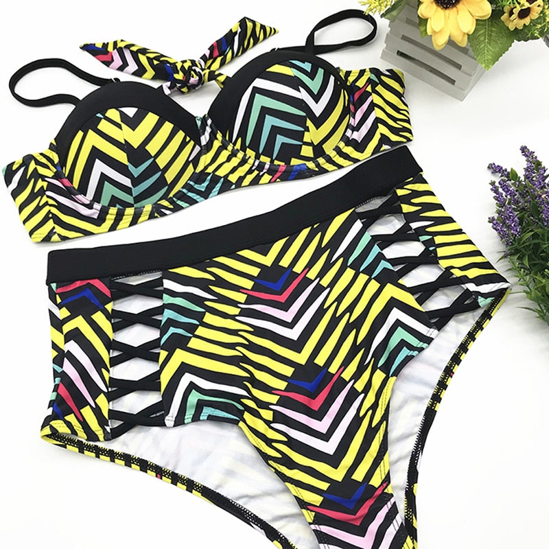 Plus Size Hollow-Out Push-Up Bikini Swimsuit