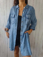 Full Size Raw Hem Button Up Long Sleeve Denim Top Plus Size
