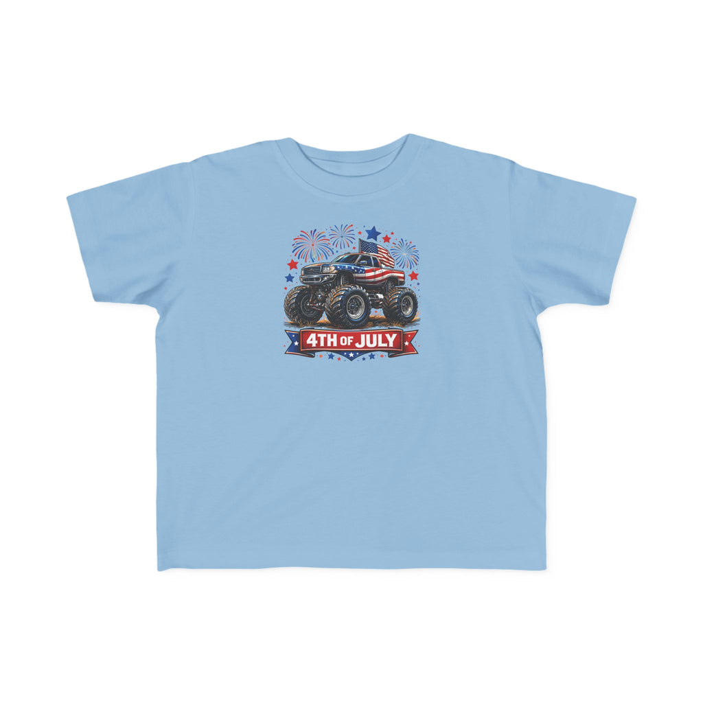4th of July Monster Truck Toddler Tee — Patriotic Fireworks Kids Shirt