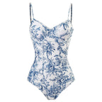 Blue and White Elegant Printed Swimsuit With Micro Monokini Wrap