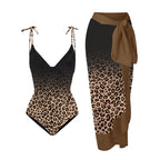 Leopard Gradient Print Single Piece Swimsuit & Micro Monokini Wrap