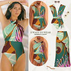 Deco Printed One Piece Swimsuit and Matching Sarong