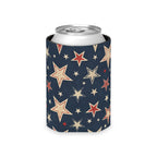 Patriotic Star Can Cooler – Vintage Red White Blue Beverage Koozie