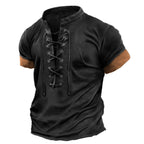 Retro V-Neck Tied Casual Short Sleeve T-Shirt for Men Plus Size Summer and Spring