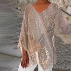 Style Plus Size Women's Summer Casual Loose Irregular Print Long Sleeve V-Neck Top
