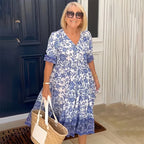 Chic Commuter Long Floral Tie-Dye Print Plus Size Loose Versatile Dress for Women