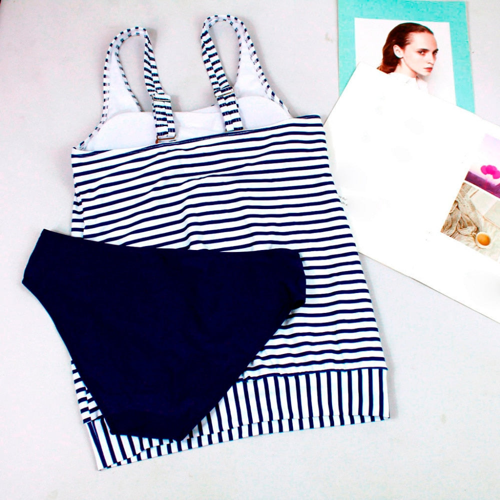 French Striped Tankini Swimsuit