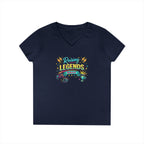 Ladies' V-Neck T-Shirt — “Raising Legends Daily” Mom Graphic Tee