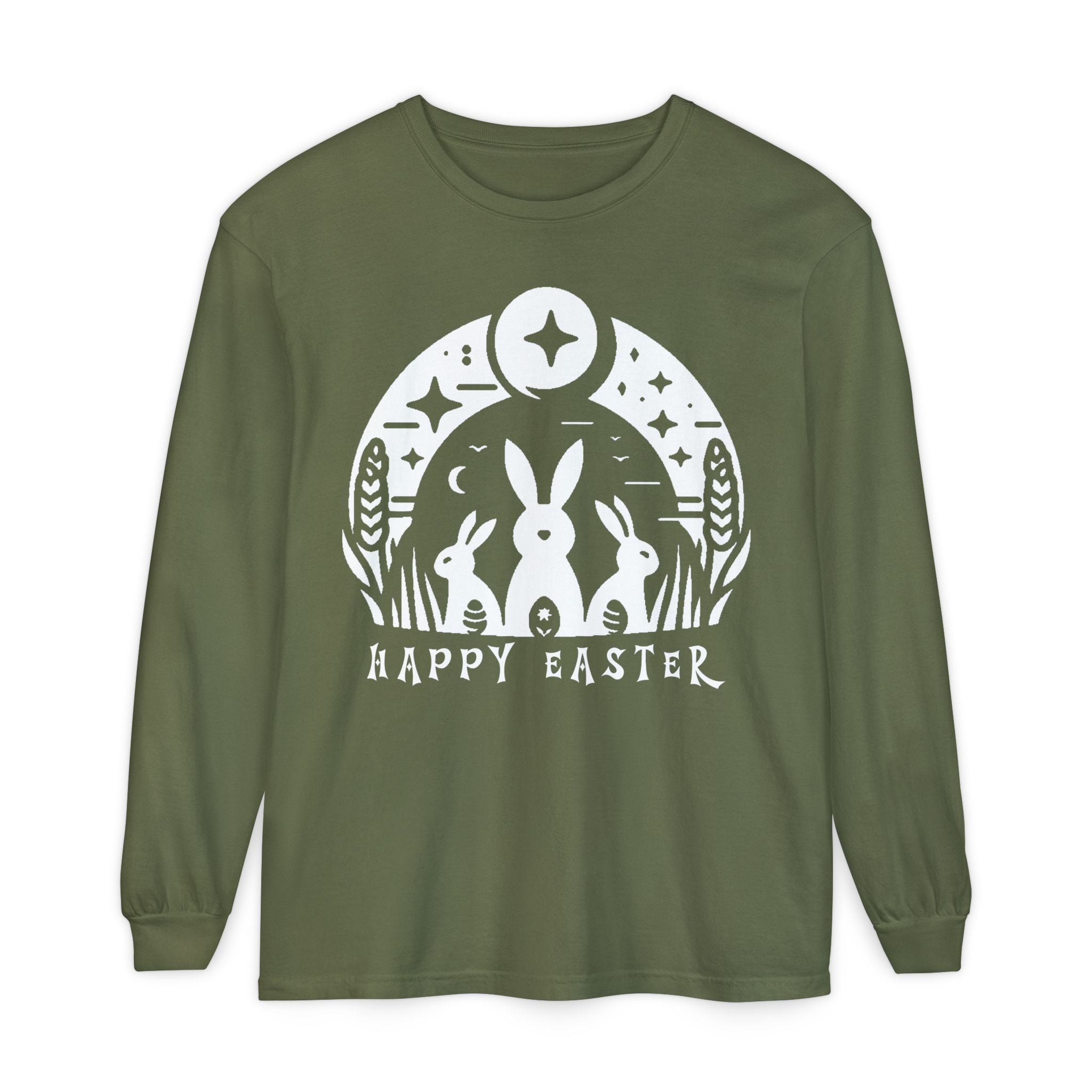 Unisex Happy Easter Rabbits & Stars Long Sleeve T-Shirt