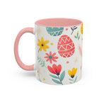 Easter Bunny Floral Accent Coffee Mug – Cute Pastel Eggs & Spring Flowers (11oz)