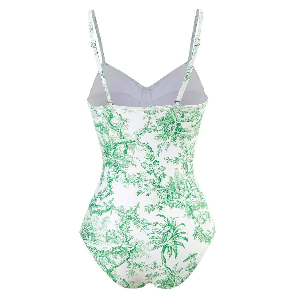Blue and White Elegant Printed Swimsuit With Micro Monokini Wrap