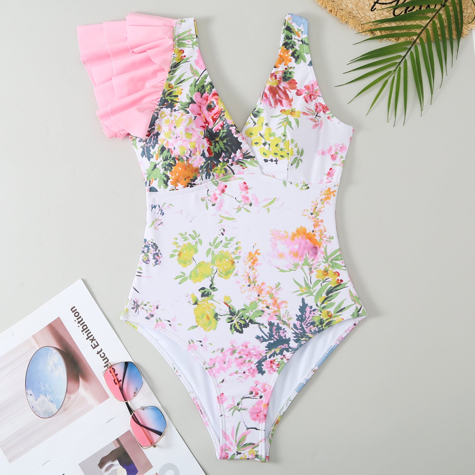 Pink Sexy One Piece Swimsuit Skirt Summer Women Backless Print Swimwear Beachwear Dress Cover Up Monokini Bath Suit