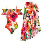 One Piece Bold Floral Swimsuit With Matching Sarong