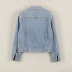Fashion nail bead short denim jacket women's pearl diamond plus size jacket top