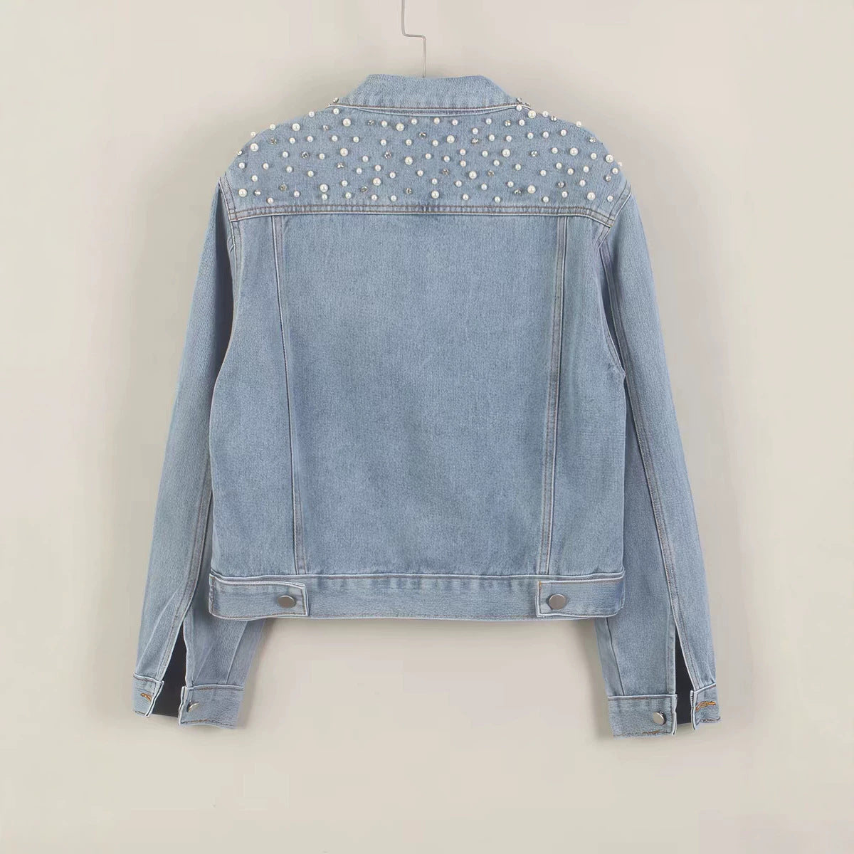 Fashion nail bead short denim jacket women's pearl diamond plus size jacket top