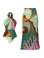 Deco Printed One Piece Swimsuit and Matching Sarong