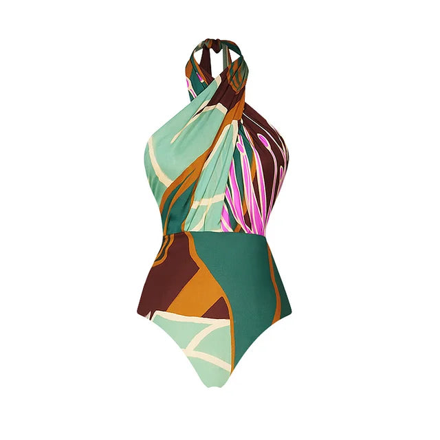 Deco Printed One Piece Swimsuit and Matching Sarong