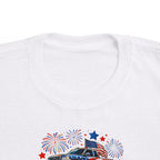 4th of July Monster Truck Toddler Tee — Patriotic Fireworks Kids Shirt