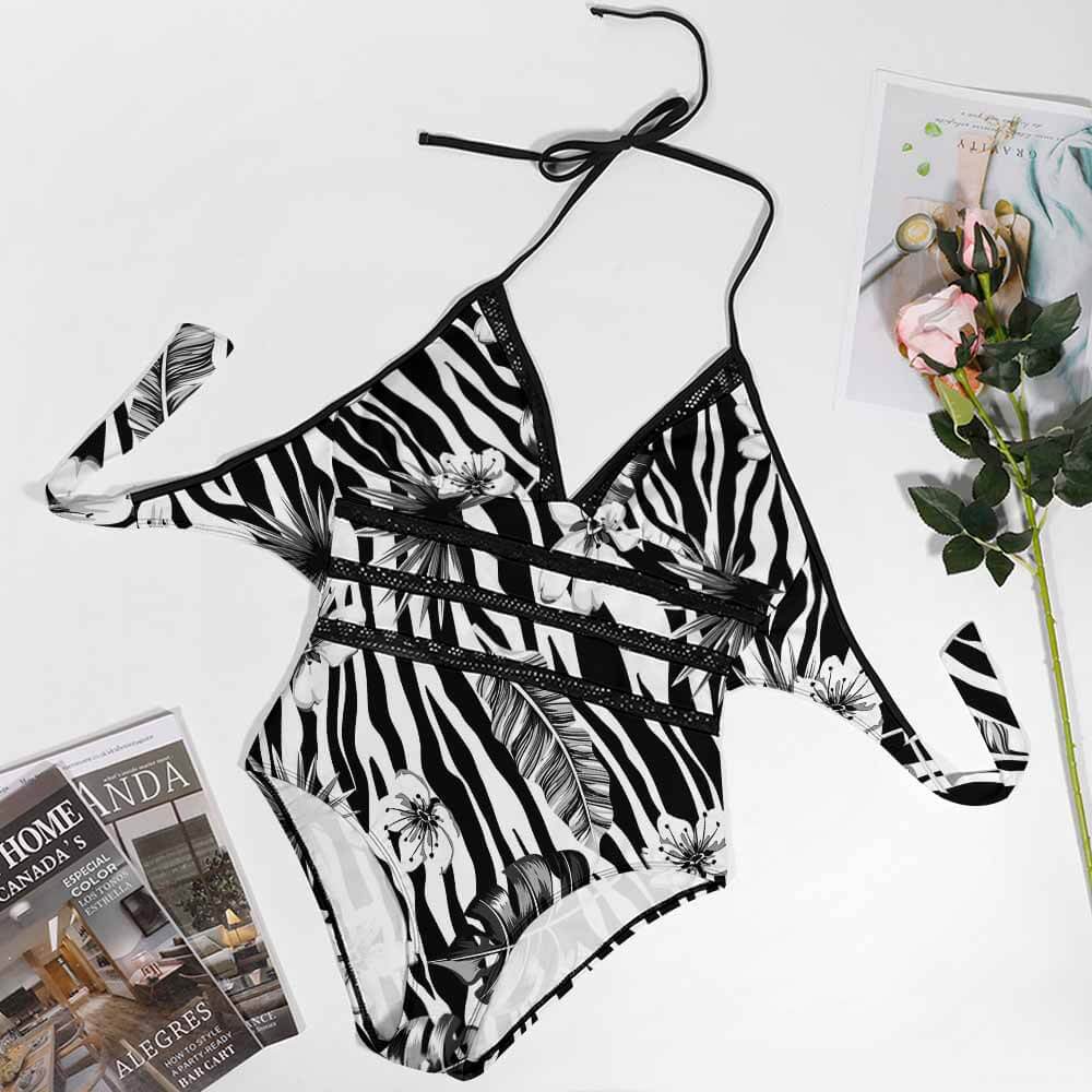 Plus Size Zebra Striped Swimsuit