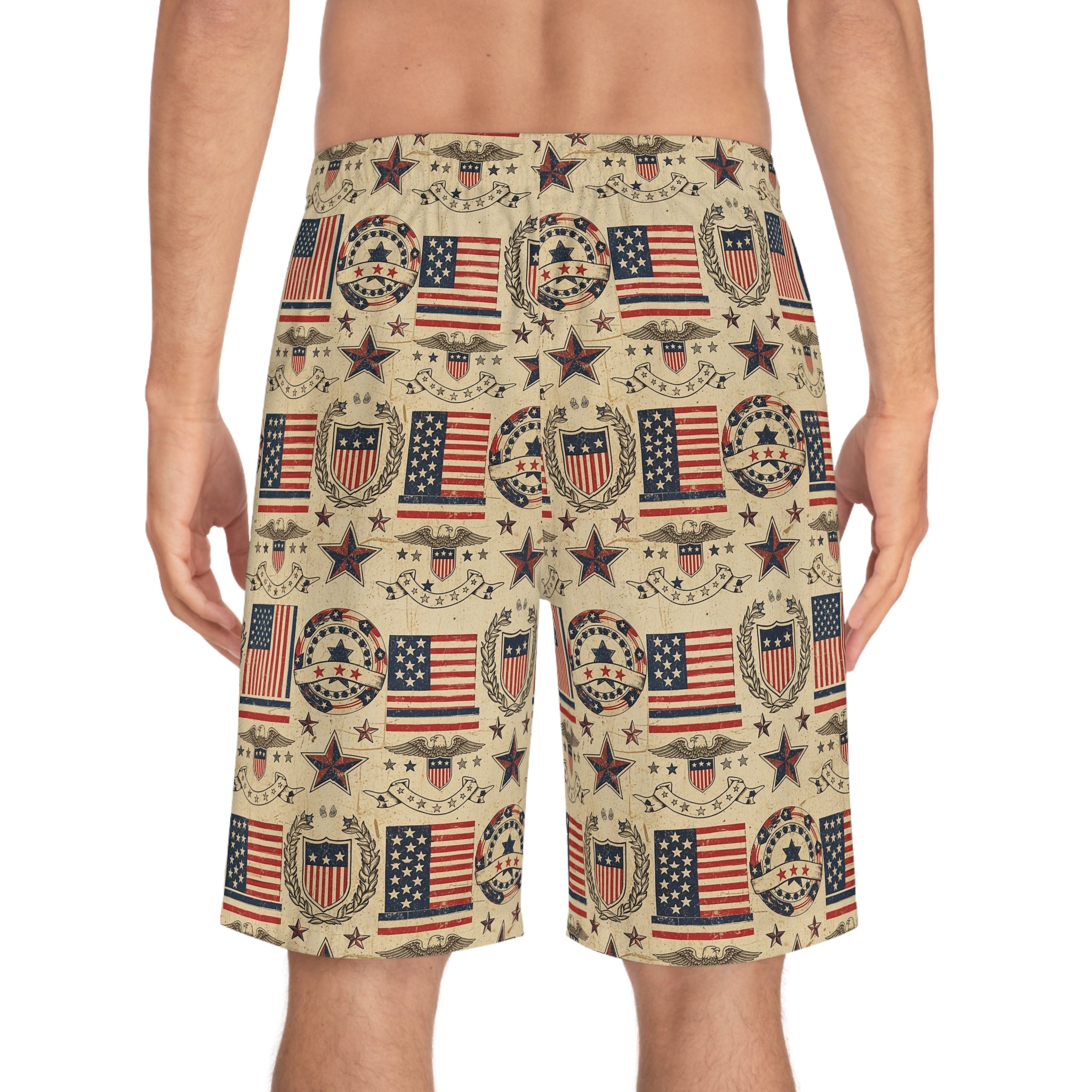 Patriotic Vintage Flag Men's Board Shorts — American Stars & Stripes Swim Trunks