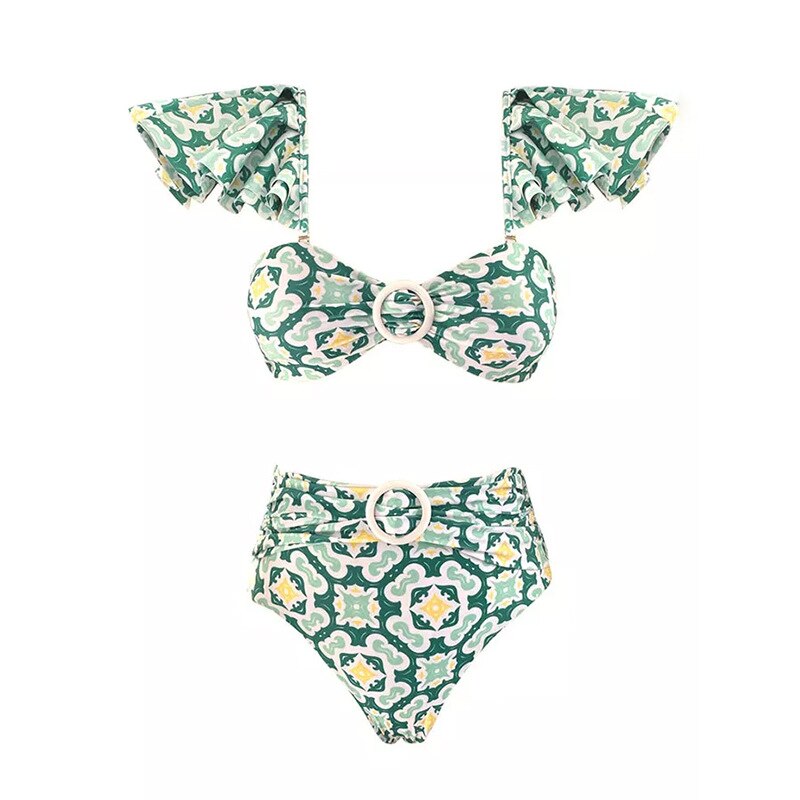 Ruffle One‑Piece Floral Swimsuit with Gradient Kimono Cover‑Up