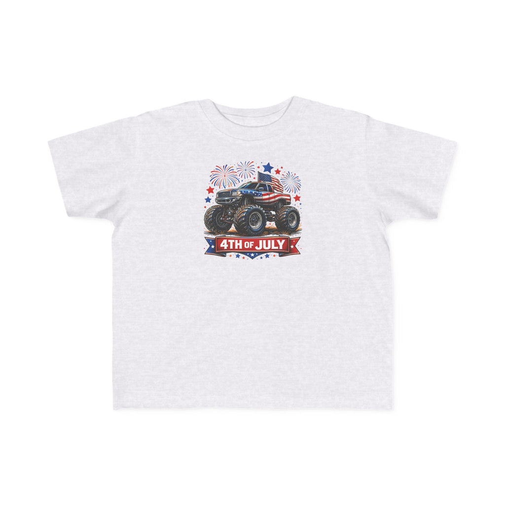 4th of July Monster Truck Toddler Tee — Patriotic Fireworks Kids Shirt