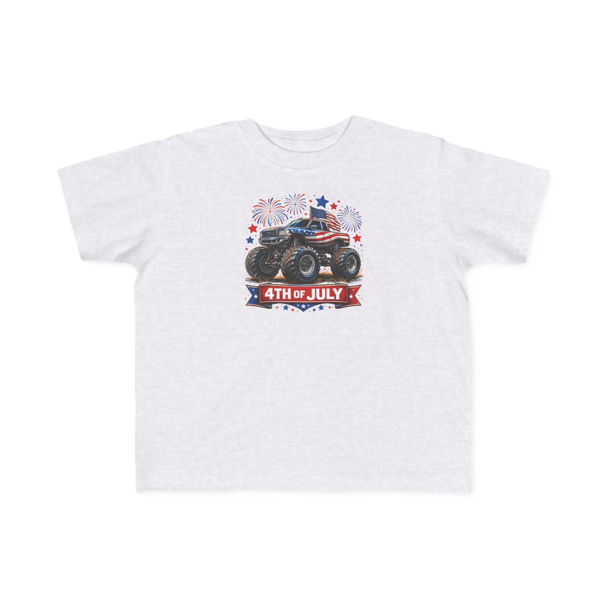 4th of July Monster Truck Toddler Tee — Patriotic Fireworks Kids Shirt