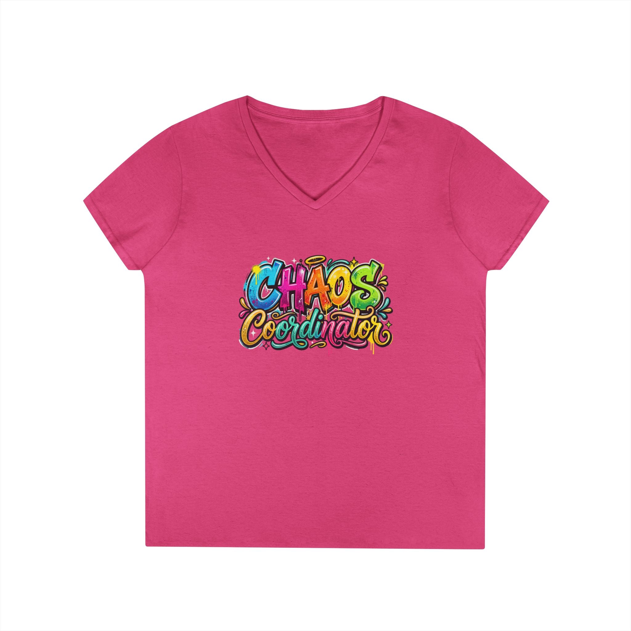 Chaos Coordinator V-Neck T-Shirt — Colorful Graphic Tee for Moms & Teachers