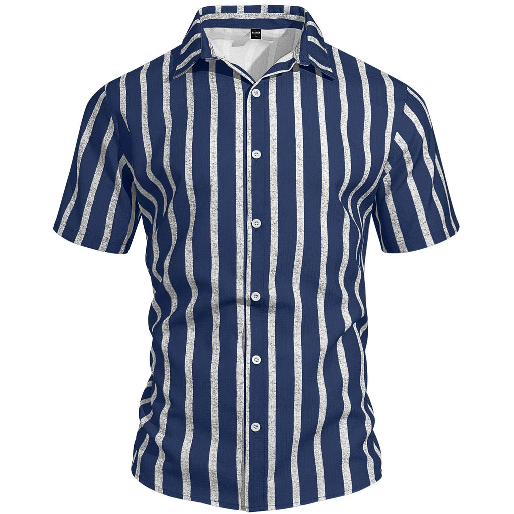 Summer New Men's Plus Size Striped Short Sleeve Shirt Casual Versatile Loose Fit Shirt