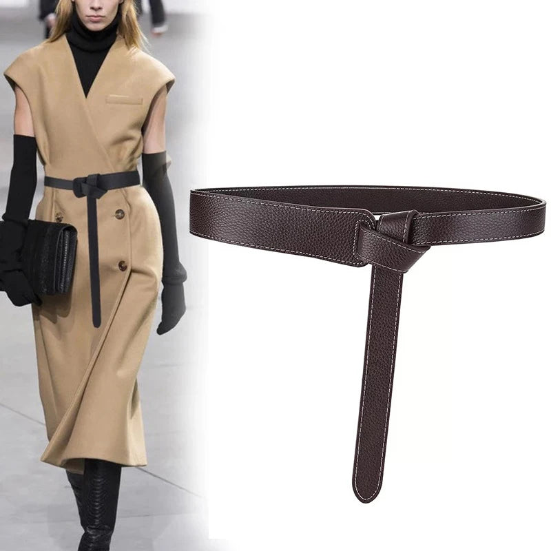 Women Long Knot Soft Pu Leather Ladies Waist Plus Size Dress Belt Female Cummerbunds Designer Waistband