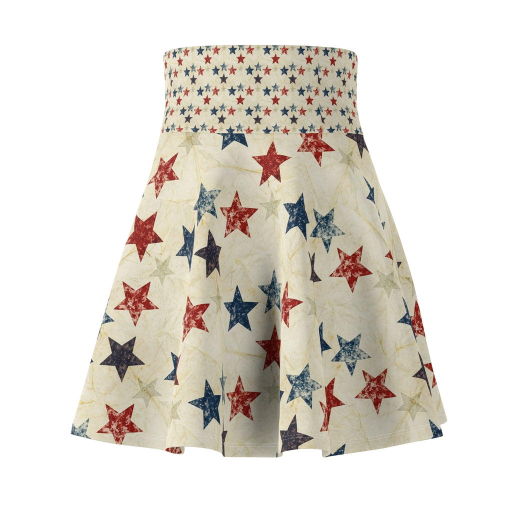 Patriotic Red White Blue Star Skater Skirt — 4th of July Vintage Flag Print