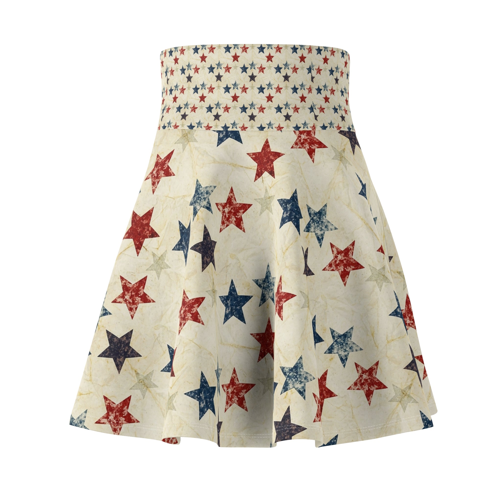 Patriotic Red White Blue Star Skater Skirt — 4th of July Vintage Flag Print