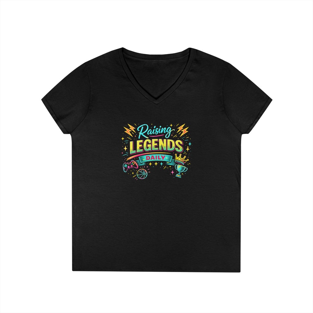 Ladies' V-Neck T-Shirt — “Raising Legends Daily” Mom Graphic Tee