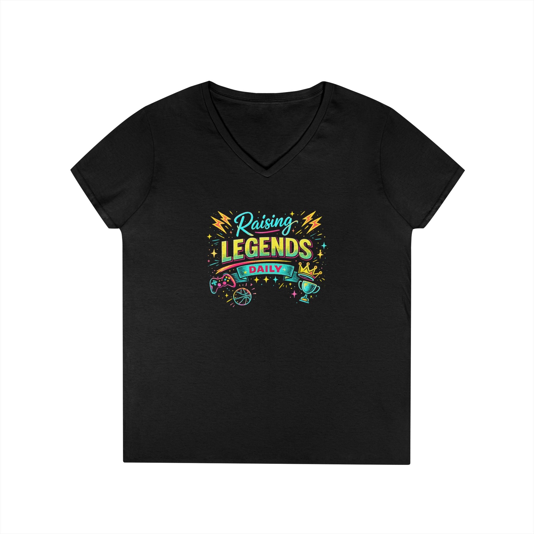 Ladies' V-Neck T-Shirt — “Raising Legends Daily” Mom Graphic Tee