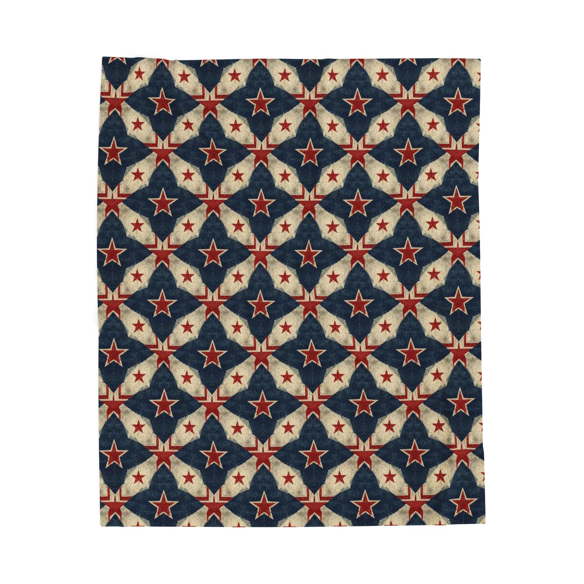 Patriotic Star Quilted Velveteen Plush Blanket — Vintage Americana Throw