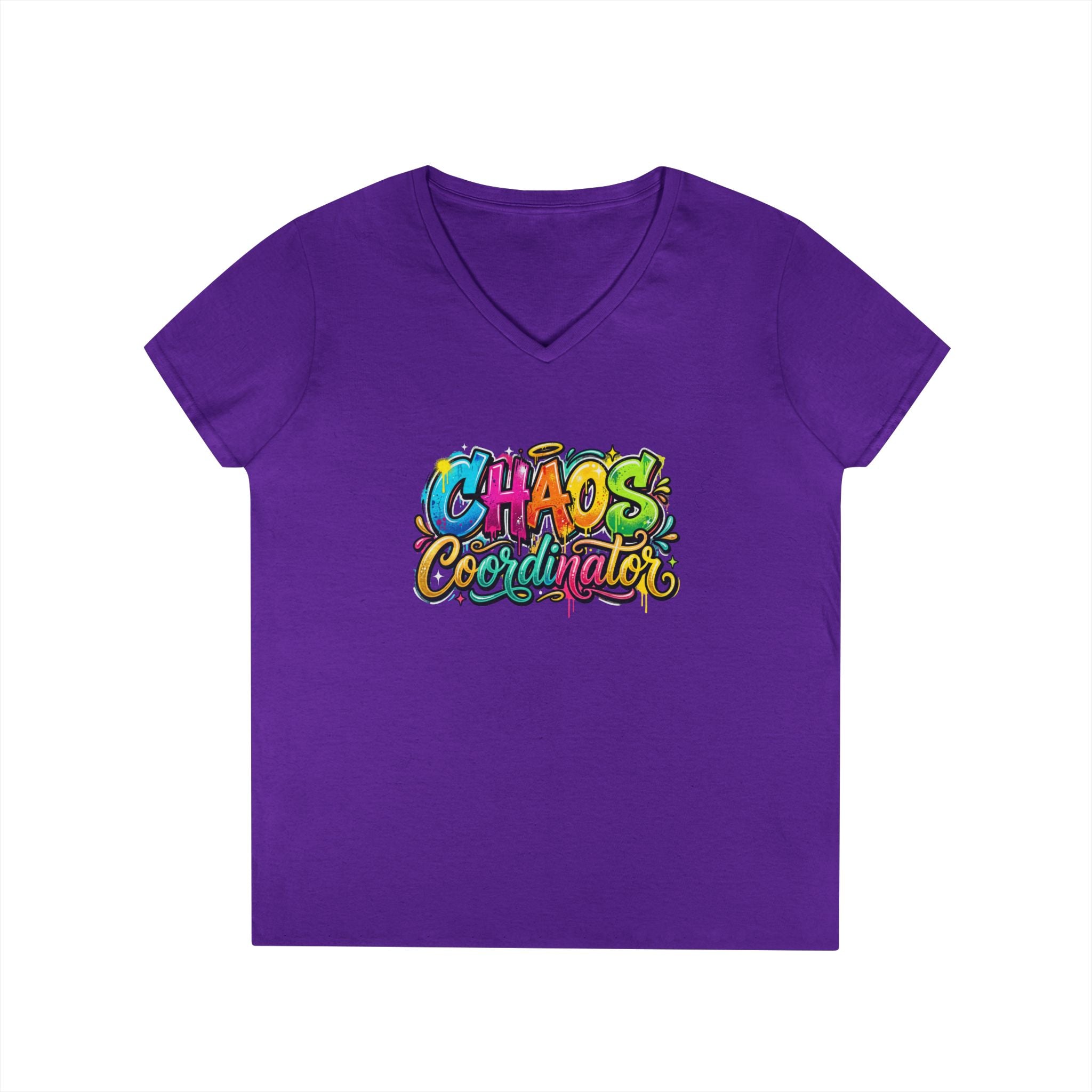 Chaos Coordinator V-Neck T-Shirt — Colorful Graphic Tee for Moms & Teachers