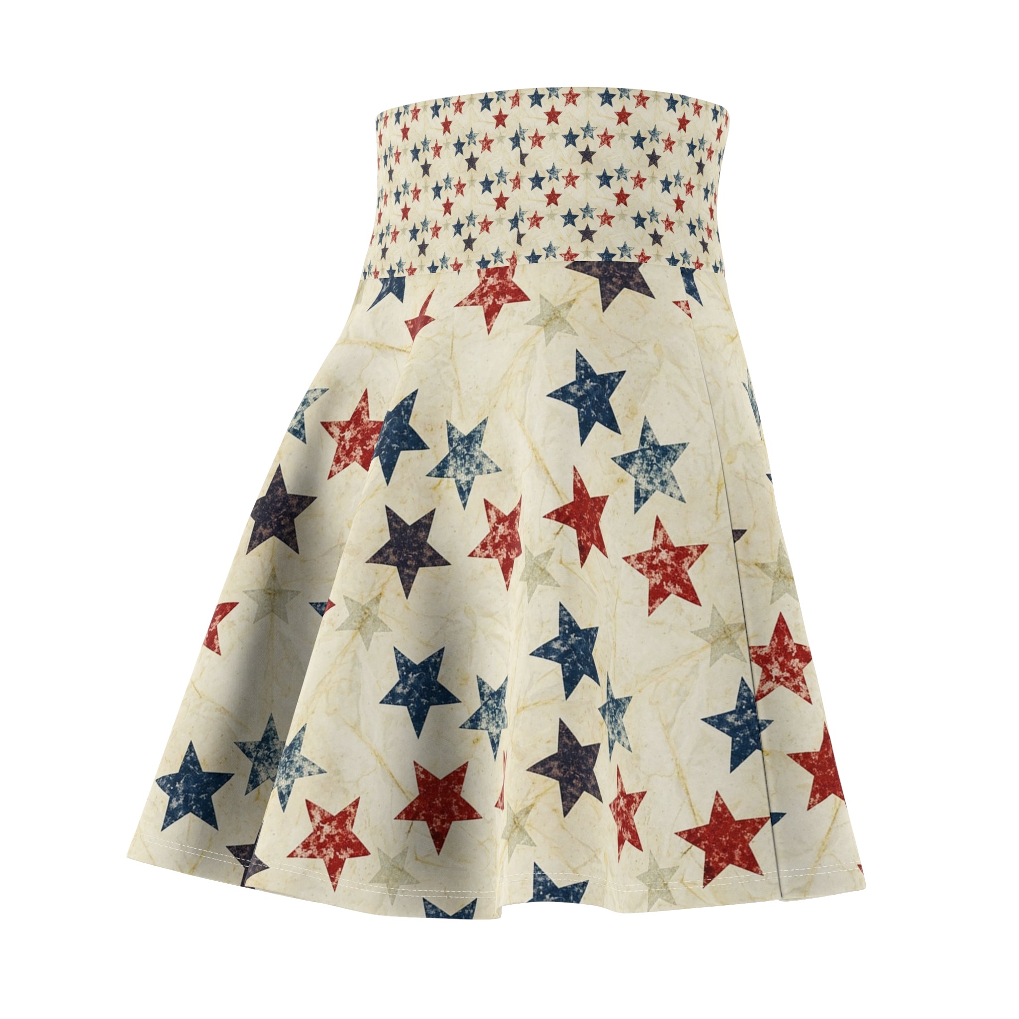 Patriotic Red White Blue Star Skater Skirt — 4th of July Vintage Flag Print