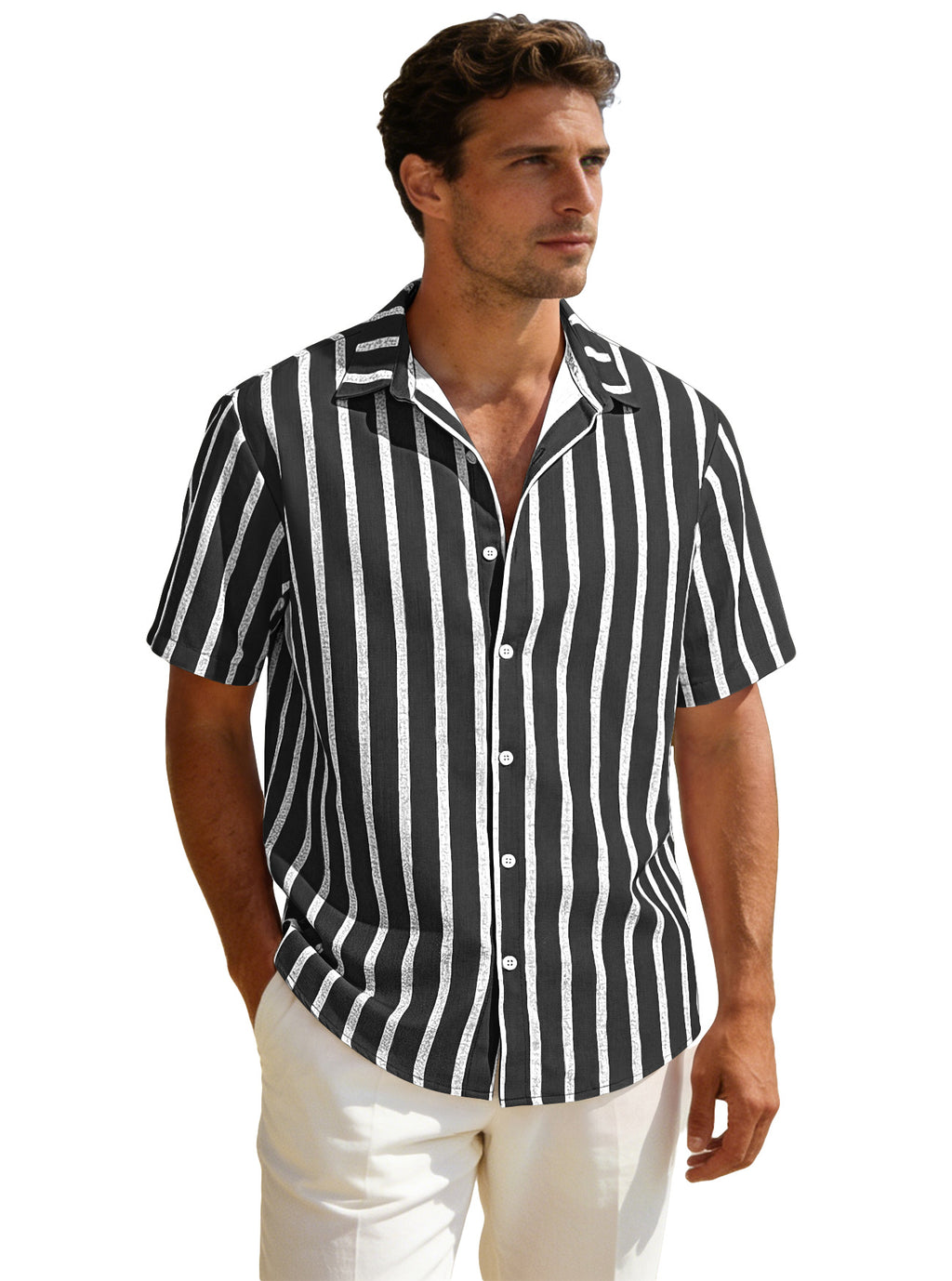 Summer New Men's Plus Size Striped Short Sleeve Shirt Casual Versatile Loose Fit Shirt