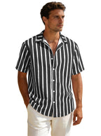 Summer New Men's Plus Size Striped Short Sleeve Shirt Casual Versatile Loose Fit Shirt