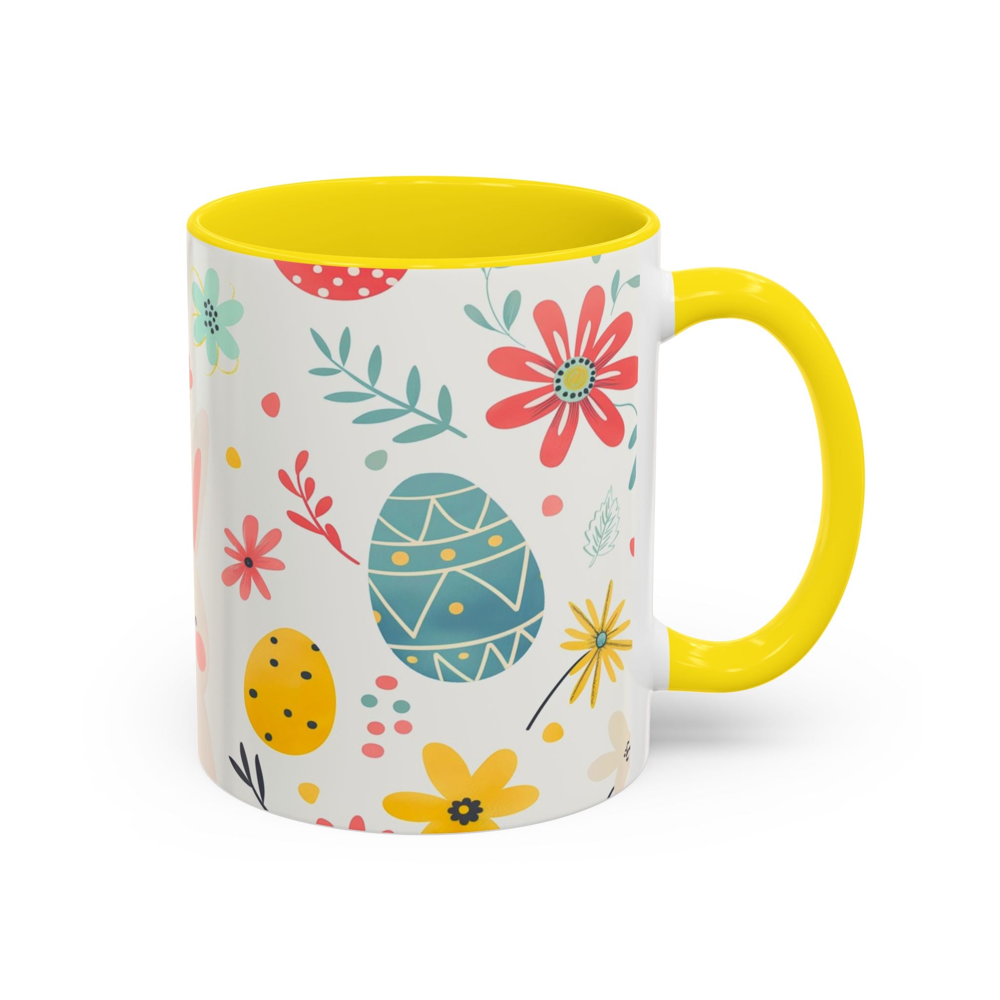 Easter Bunny Floral Accent Coffee Mug – Cute Pastel Eggs & Spring Flowers (11oz)