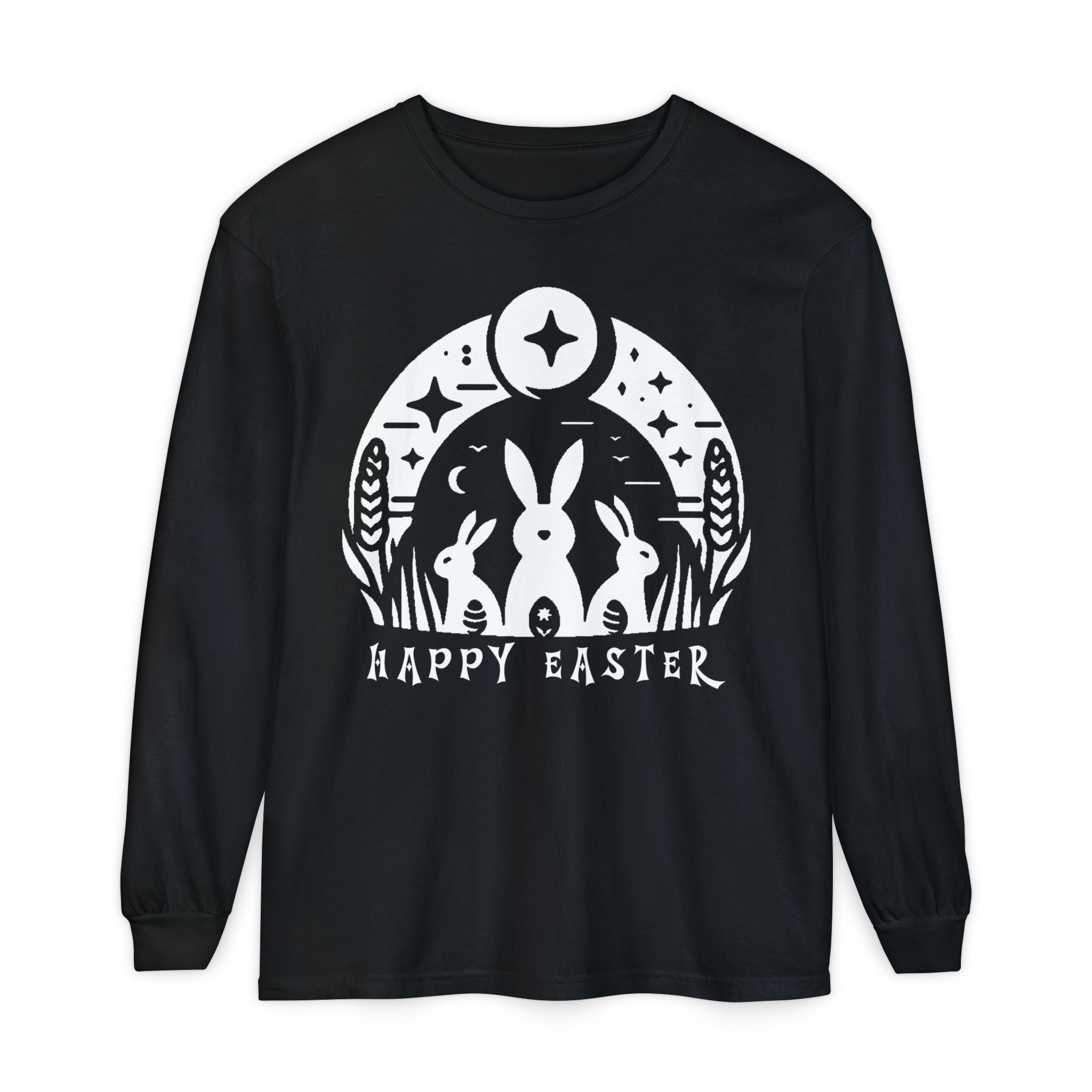 Unisex Happy Easter Rabbits & Stars Long Sleeve T-Shirt