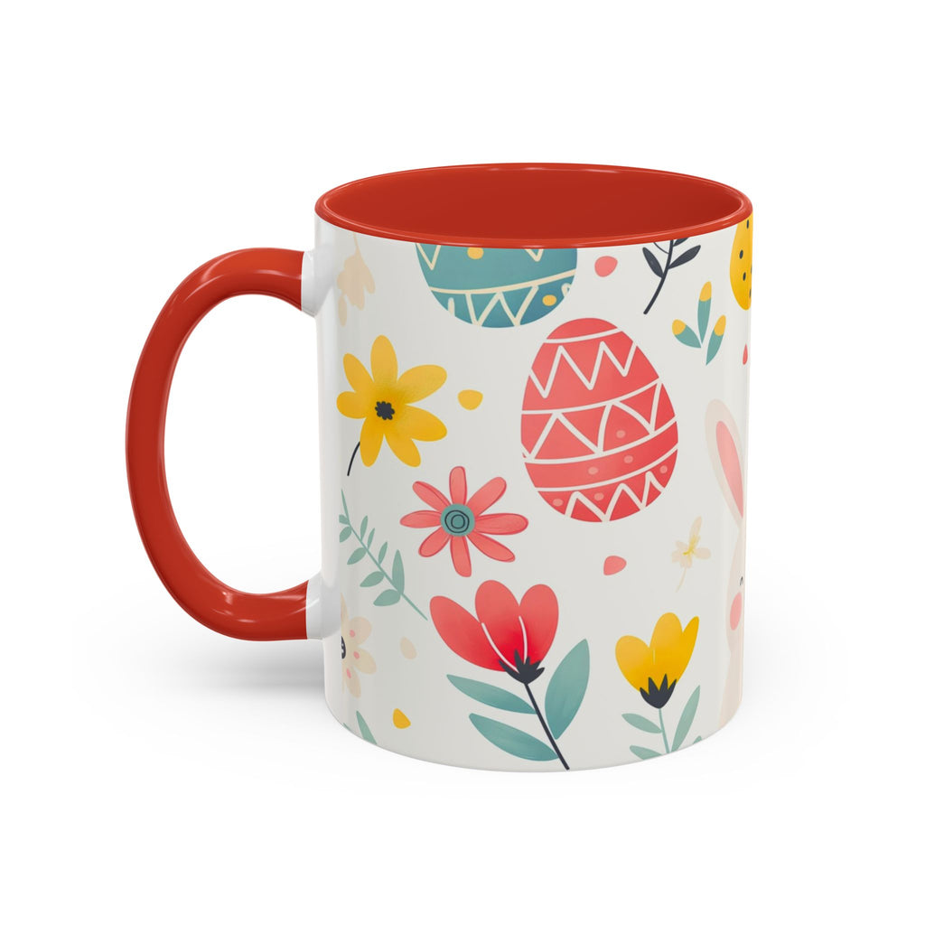 Easter Bunny Floral Accent Coffee Mug – Cute Pastel Eggs & Spring Flowers (11oz)