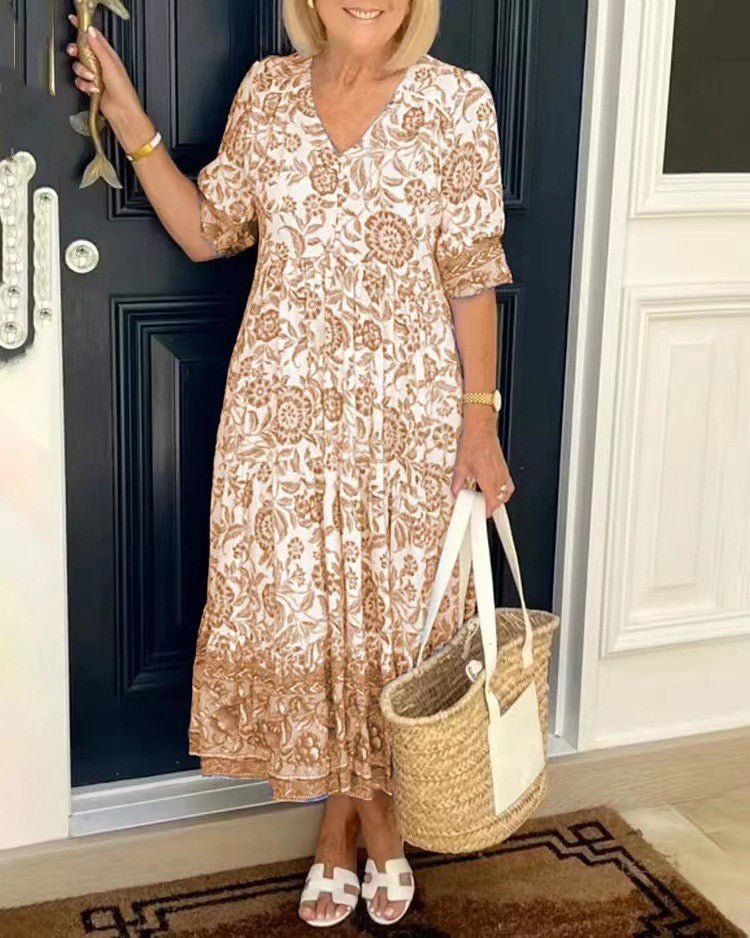 Chic Commuter Long Floral Tie-Dye Print Plus Size Loose Versatile Dress for Women
