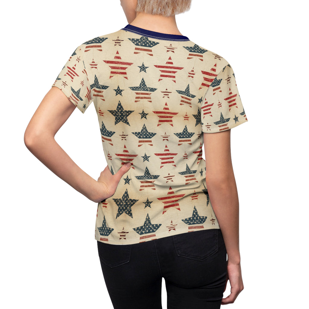Vintage American Stars Women's Tee — All-Over Patriotic Print