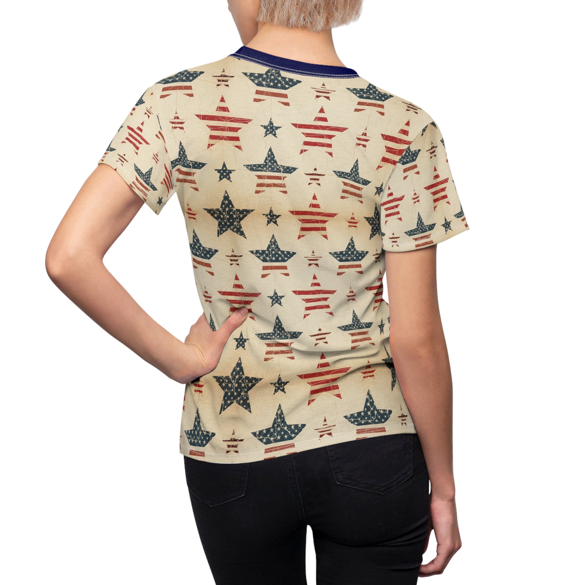 Vintage American Stars Women's Tee — All-Over Patriotic Print